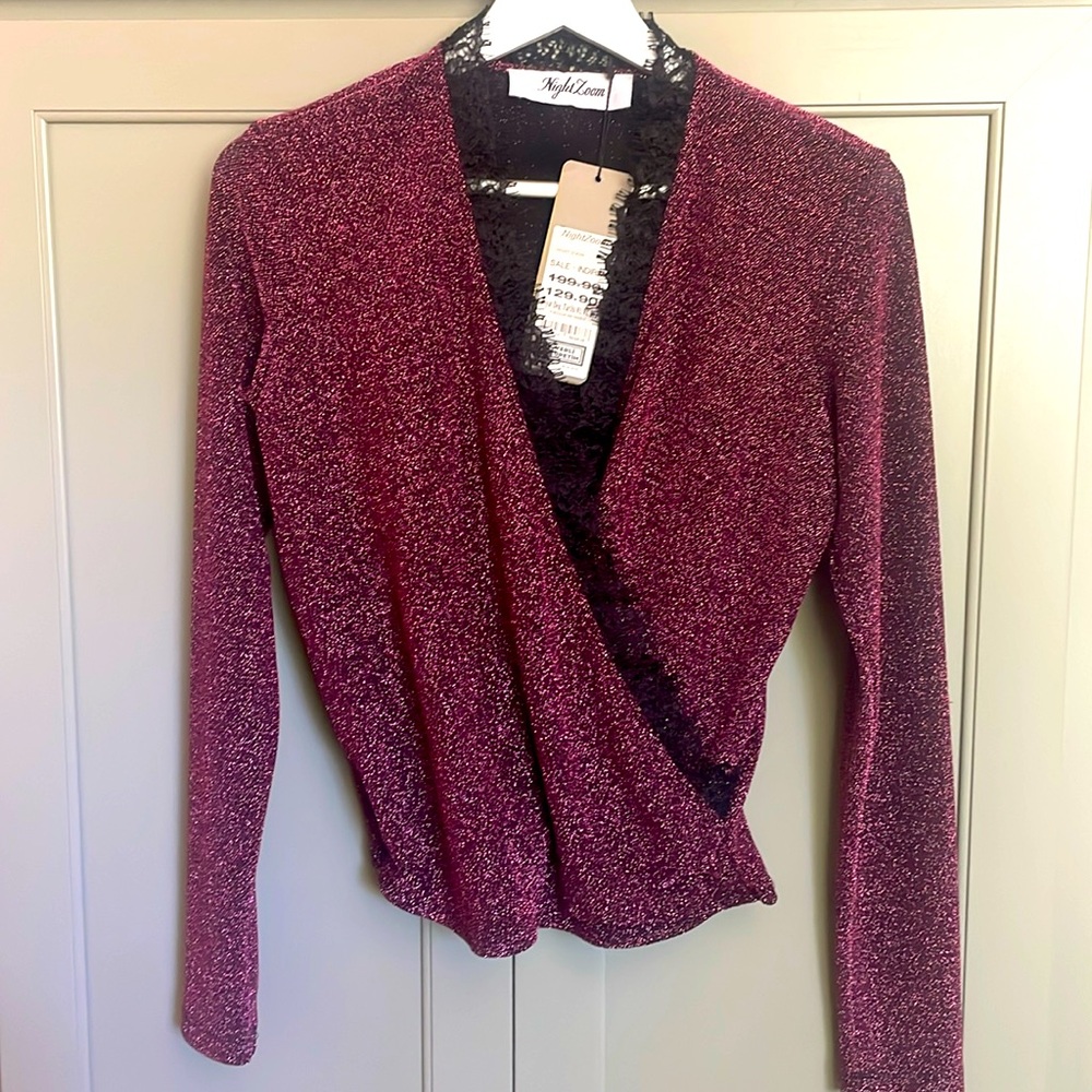 NWT Faux Wrap Neckline Long Sleeve Top